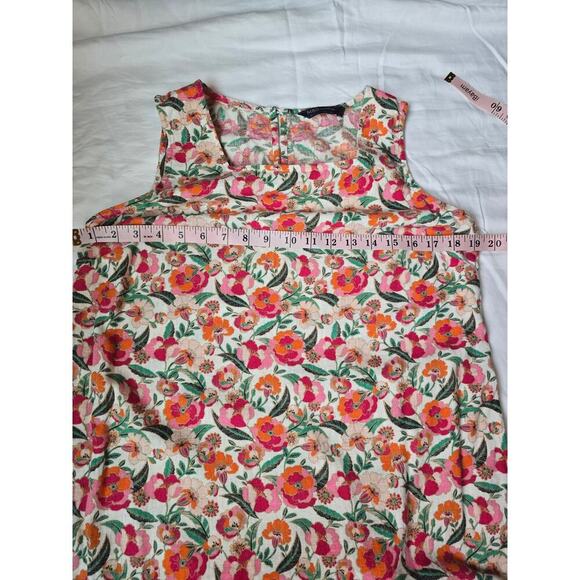 M&S Collection Linen Floral Square Neck Midi Dress Cream Orange Sz 8 Sleeveless - Picture 6 of 10